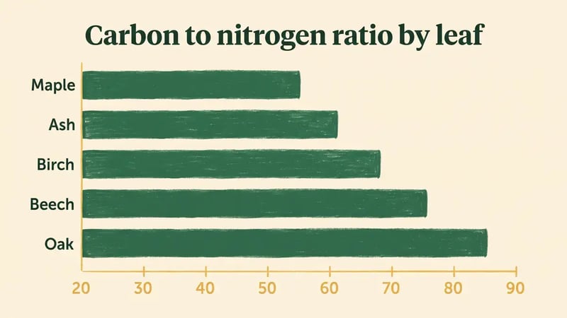 Chart comparing carbon to nitrogen ratios of maple, ash, birch, beech and oak leaves for composting