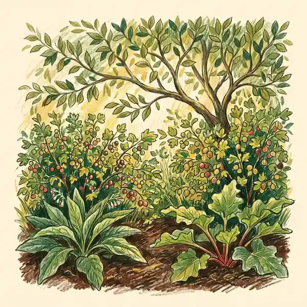 Small food forest grove illustration