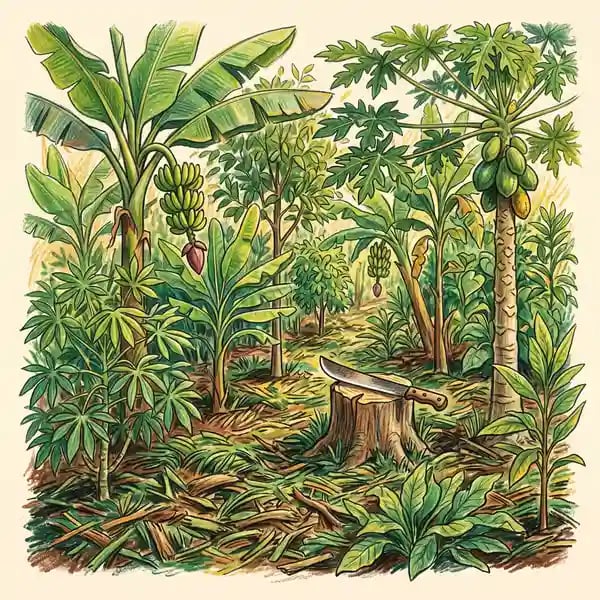 Dense syntropic planting row illustration