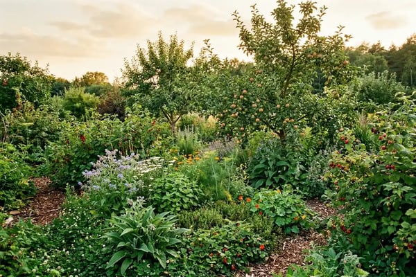 A thriving food forest garden