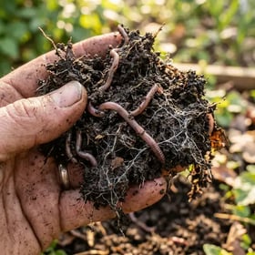 Healthy soil with earthworms
