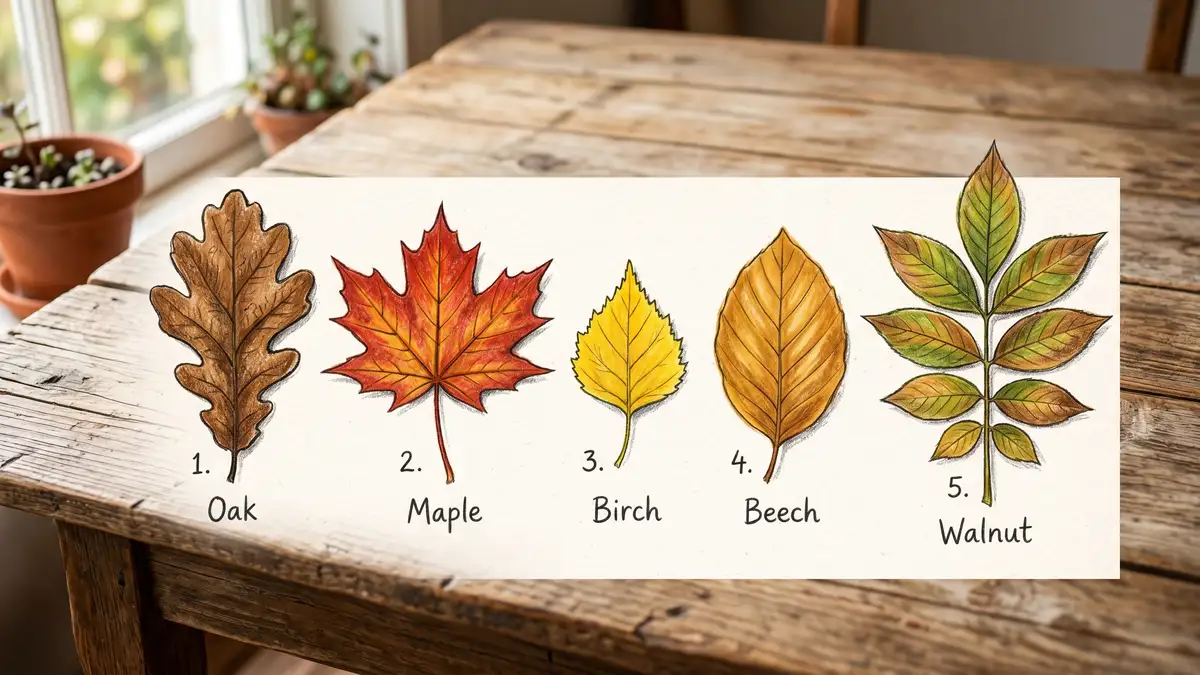 Comparison of oak, maple, birch, walnut and pine leaves with composting suitability notes