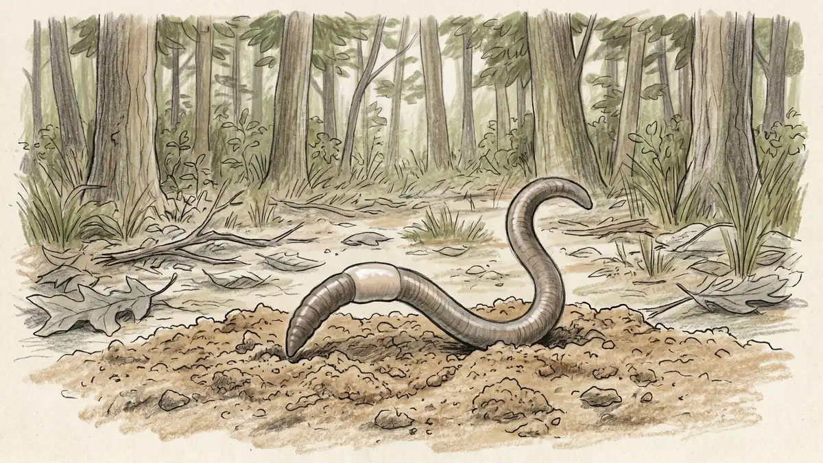 Invasive Asian jumping worm with distinctive white clitellum band on dry crumbly coffee-ground soil