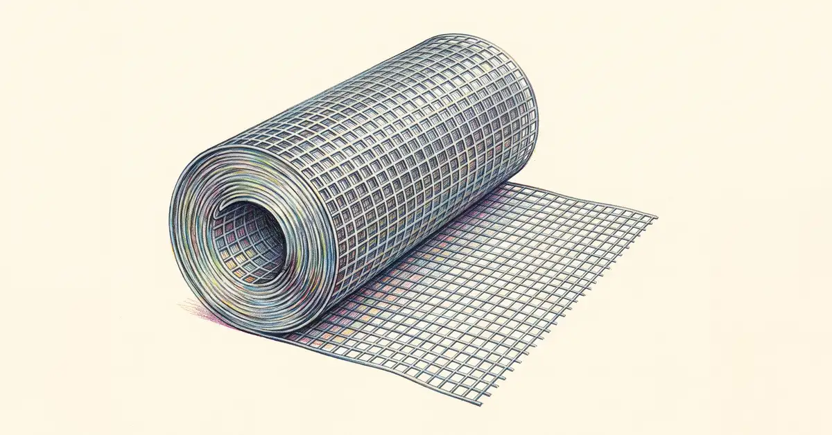 Illustration of a partly unrolled roll of galvanised wire mesh hardware cloth