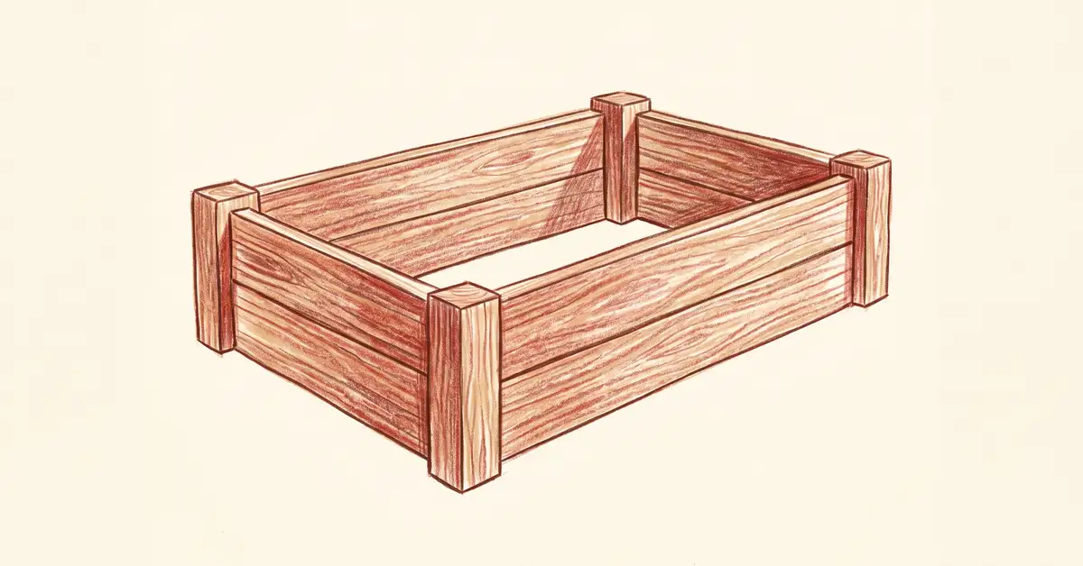 Illustration of a cedar timber raised garden bed with visible wood grain