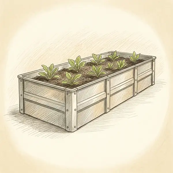 Illustration of a low modular galvanised metal raised garden bed