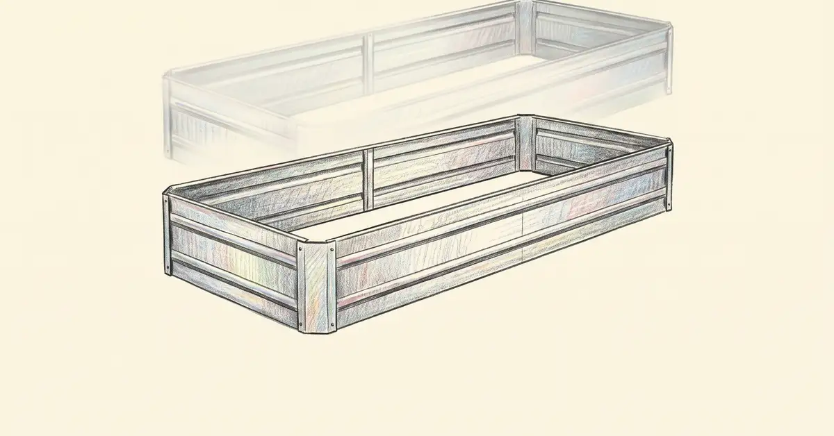 Illustration of a low modular galvanised metal raised garden bed