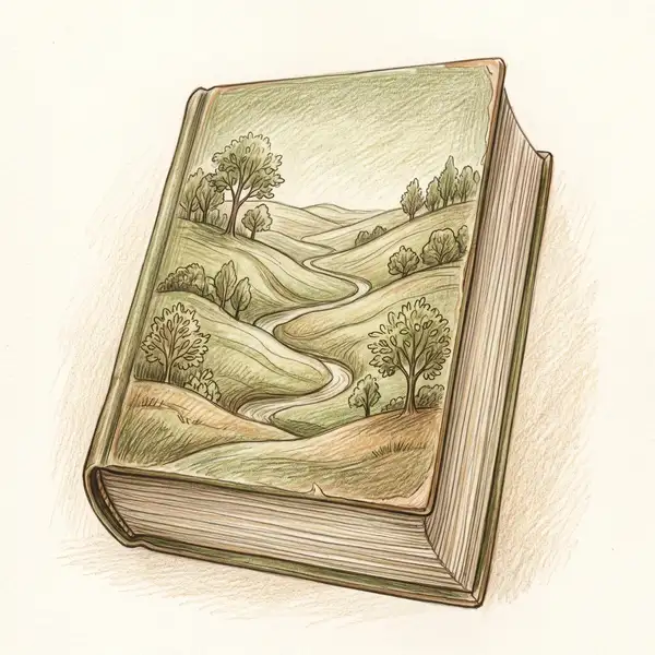Illustration of a thick encyclopedic permaculture designers manual