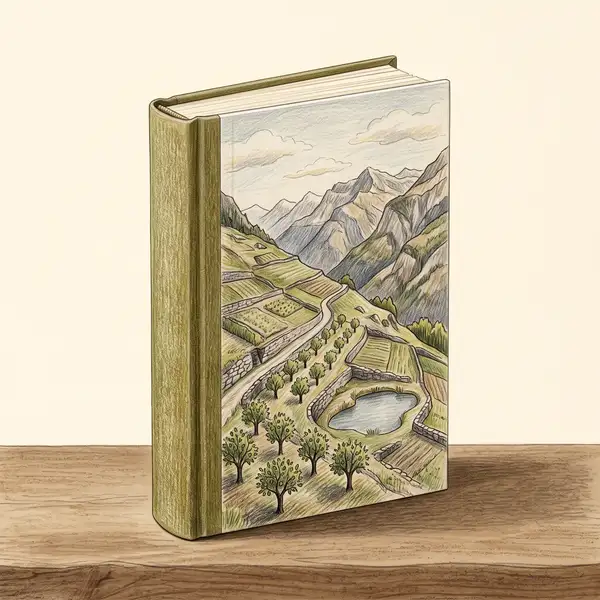Illustration of a book about alpine permaculture farming