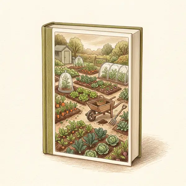 Illustration of a book about year-round permaculture vegetable growing