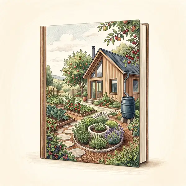 Illustration of a book about transforming a home and garden with permaculture