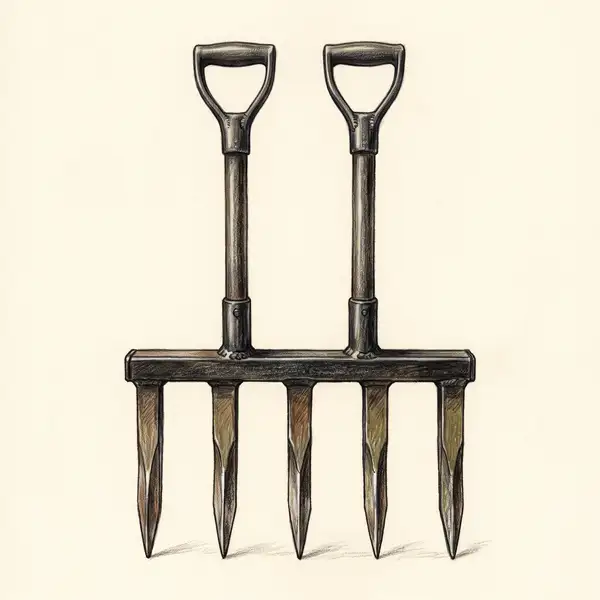 Colored-pencil illustration of a Meadow Creature all-steel broadfork
