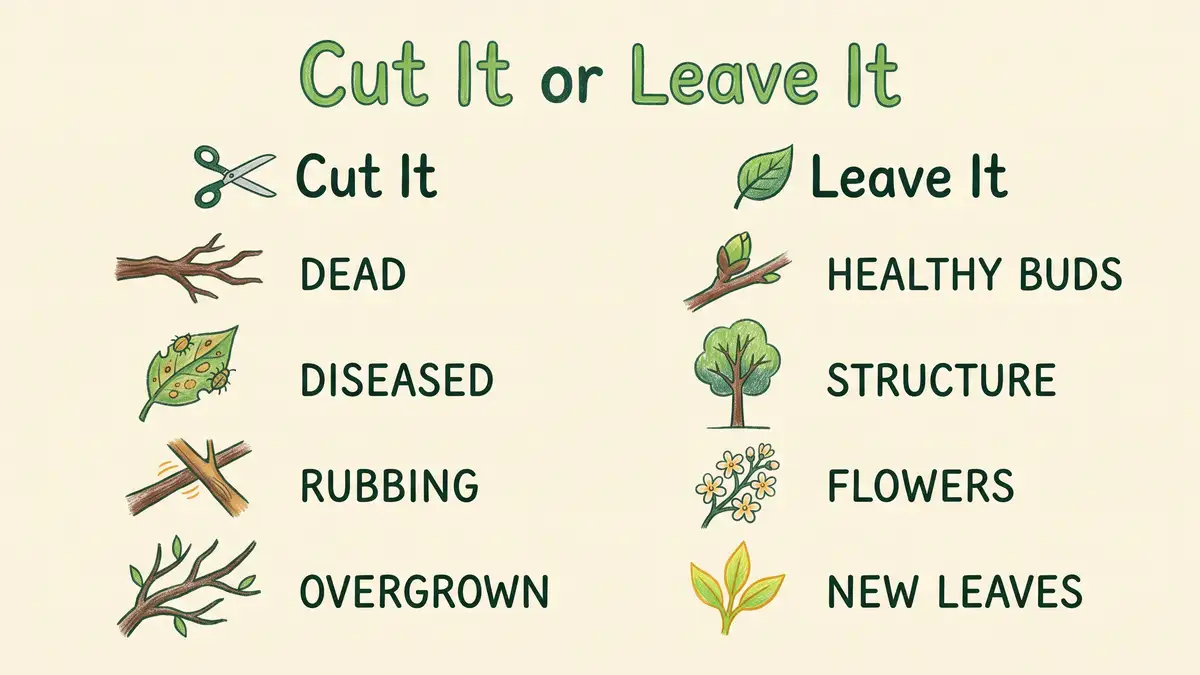 Illustrated cut it or leave it decision chart showing which fall garden material to remove and which to leave standing for wildlife